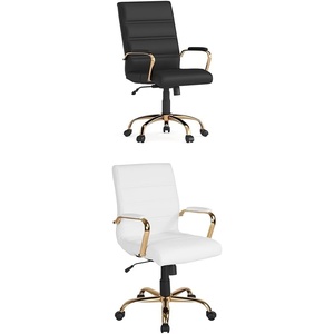 image:imageFlash Furniture Whitney MidBack LeatherSoft Executive Office Chair Bundle  Black and White Chairs with Gold Frame and Adjustable HeightChair  Chair 24D x 23W x 4075H