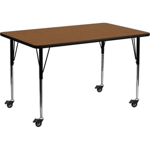 image:imageFlash Furniture Wren Mobile 30W x 72L Rectangular Oak HP Laminate Activity Table  Standard Height Adjustable Legs  Mobile Height Adjustable Standard Legs HP Laminate 30x72 in FootprintOak