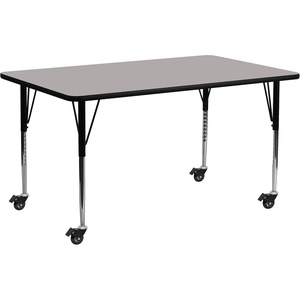 image:imageFlash Furniture Wren Mobile 30W x 72L Rectangular Oak HP Laminate Activity Table  Standard Height Adjustable Legs  Mobile Height Adjustable Standard Legs HP Laminate 30x72 in FootprintGrey