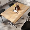 image:imageFlash Furniture Commercial 30x48 Tabletop and Dual TBase Natural  Dining Height Silver Cast Iron Base AntiRust Indoor Use Dual in Base FootprintNatural TopSilver Base