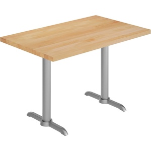 image:imageFlash Furniture Commercial 30x48 Tabletop and Dual TBase Natural  Dining Height Silver Cast Iron Base AntiRust Indoor Use Dual in Base FootprintNatural TopSilver Base