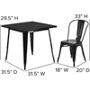 image:imageFlash Furniture 5Piece Commercial 315 Square Metal Dining Table and Chairs Set IndoorOutdoor Dining Set with Table and 4 Stackable Chairs Black  Commercial Use IndoorOutdoor UseBlack