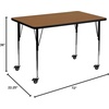 image:imageFlash Furniture 72x36 in Rectangular Activity Table Oak  Mobile Height Adjustable Standard Legs Thermal Laminate 36x72 in FootprintOak