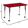 image:imageFlash Furniture 72x36 in Rectangular Activity Table Oak  Mobile Height Adjustable Standard Legs Thermal Laminate 36x72 in FootprintRed