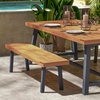 image:imageFlash Furniture Solid Acacia Solid Acacia Wood Patio Bench Natural  Slatted Top Gray Flared Legs 500 LB Capacity Seats 2