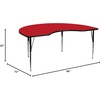 image:imageFlash Furniture Wren 48W x 72L Kidney Grey HP Laminate Activity Table  Standard Height Adjustable Legs  Height Adjustable Standard Legs HP Laminate 48x72 in FootprintRed