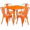 image:imageFlash Furniture 5Piece Commercial 315 Square Metal Dining Table and Chairs Set IndoorOutdoor Dining Set with Table and 4 Stackable Chairs Black  Commercial Use IndoorOutdoor UseOrange