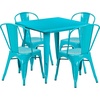 image:imageFlash Furniture 5Piece Commercial 315 Square Metal Dining Table and Chairs Set IndoorOutdoor Dining Set with Table and 4 Stackable Chairs Black  Commercial Use IndoorOutdoor UseCrystal Tealblue
