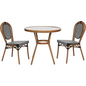 image:imageFlash Furniture 315 Glass Top Table and 2 Stack Chairs BlackWhite  Commercial Grade IndoorOutdoor Use PE Rattan 2 Stack Chairs