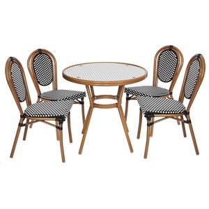 image:imageFlash Furniture 315 Glass Top Table and 4 Stack Chairs BlackWhite  Commercial Grade IndoorOutdoor Use PE Rattan 4 Stack Chairs