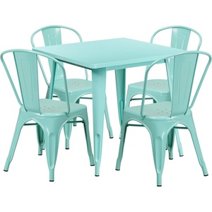 image:imageFlash Furniture 5Piece Commercial 315 Square Metal Dining Table and Chairs Set IndoorOutdoor Dining Set with Table and 4 Stackable Chairs Black  Commercial Use IndoorOutdoor UseMint Green