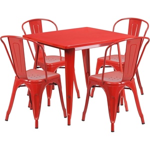 image:imageFlash Furniture 5Piece Commercial 315 Square Metal Dining Table and Chairs Set IndoorOutdoor Dining Set with Table and 4 Stackable Chairs Black  Commercial Use IndoorOutdoor UseRed