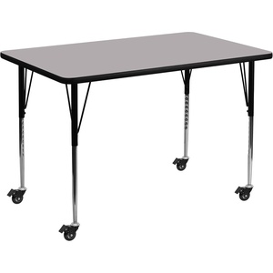 image:imageFlash Furniture 72x36 in Rectangular Activity Table Oak  Mobile Height Adjustable Standard Legs Thermal Laminate 36x72 in FootprintGrey