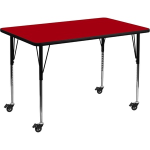 image:imageFlash Furniture 72x36 in Rectangular Activity Table Oak  Mobile Height Adjustable Standard Legs Thermal Laminate 36x72 in FootprintRed