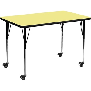 image:imageFlash Furniture 72x36 in Rectangular Activity Table Oak  Mobile Height Adjustable Standard Legs Thermal Laminate 36x72 in FootprintYellow