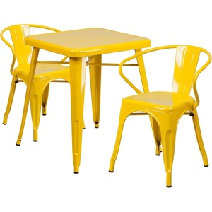 image:imageFlash Furniture Commercial Grade 2375 Square Yellow Metal IndoorOutdoor Table Set with 2 Arm ChairsYellow
