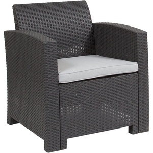 image:imageFlash Furniture Seneca Light Gray Faux Rattan Chair with AllWeather Light Grey CushionDark Gray