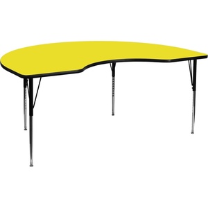 image:imageFlash Furniture Wren 48W x 72L Kidney Grey HP Laminate Activity Table  Standard Height Adjustable Legs  Height Adjustable Standard Legs HP Laminate 48x72 in FootprintYellow