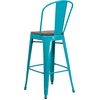 image:imageFlash Furniture 30 High Crystal TealBlue Metal Barstool with Back and Wood Seat  Wood Seat Commercial Use Indoor Use4