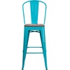 image:imageFlash Furniture 30 High Crystal TealBlue Metal Barstool with Back and Wood Seat  Wood Seat Commercial Use Indoor Use4