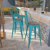 image:imageFlash Furniture 30 High Crystal TealBlue Metal Barstool with Back and Wood Seat  Wood Seat Commercial Use Indoor Use4