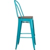 image:imageFlash Furniture 30 High Crystal TealBlue Metal Barstool with Back and Wood Seat  Wood Seat Commercial Use Indoor Use4