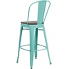 image:imageFlash Furniture 30 High Mint Green Metal Barstool with Back and Wood Seat  Wood Seat Commercial Use Indoor Use1