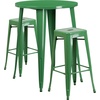 image:imageFlash Furniture Commercial Grade 30 Round Black Metal IndoorOutdoor Bar Table Set with 2 Square Seat Backless Stools  Commercial Grade IndoorOutdoor Use BacklessGreen