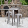 image:imageFlash Furniture Commercial Grade 30 Round Black Metal IndoorOutdoor Bar Table Set with 2 Square Seat Backless Stools  Commercial Grade IndoorOutdoor Use BacklessSilver