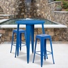 image:imageFlash Furniture Commercial Grade 30 Round Black Metal IndoorOutdoor Bar Table Set with 2 Square Seat Backless Stools  Commercial Grade IndoorOutdoor Use BacklessBlue