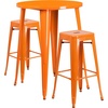 image:imageFlash Furniture Commercial Grade 30 Round Black Metal IndoorOutdoor Bar Table Set with 2 Square Seat Backless Stools  Commercial Grade IndoorOutdoor Use BacklessOrange