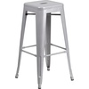 image:imageFlash Furniture Commercial Grade 30 Round Black Metal IndoorOutdoor Bar Table Set with 2 Square Seat Backless Stools  Commercial Grade IndoorOutdoor Use BacklessSilver