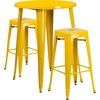 image:imageFlash Furniture Commercial Grade 30 Round Black Metal IndoorOutdoor Bar Table Set with 2 Square Seat Backless Stools  Commercial Grade IndoorOutdoor Use BacklessYellow