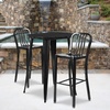 image:imageFlash Furniture Commercial Grade 30 Round Black Metal IndoorOutdoor Bar Table Set with 2 Vertical Slat Back Stools  Commercial Grade IndoorOutdoor Use Vertical Slat BackBlack