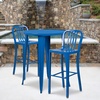 image:imageFlash Furniture Commercial Grade 30 Round Black Metal IndoorOutdoor Bar Table Set with 2 Vertical Slat Back Stools  Commercial Grade IndoorOutdoor Use Vertical Slat BackBlue