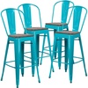 image:imageFlash Furniture 30 High Crystal TealBlue Metal Barstool with Back and Wood Seat  Wood Seat Commercial Use Indoor Use4