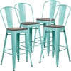 image:imageFlash Furniture 30 High Mint Green Metal Barstool with Back and Wood Seat  Wood Seat Commercial Use Indoor Use4