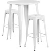 image:imageFlash Furniture Commercial Grade 30 Round Black Metal IndoorOutdoor Bar Table Set with 2 Square Seat Backless Stools  Commercial Grade IndoorOutdoor Use BacklessWhite