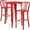 image:imageFlash Furniture Commercial Grade 30 Round Black Metal IndoorOutdoor Bar Table Set with 2 Vertical Slat Back Stools  Commercial Grade IndoorOutdoor Use Vertical Slat BackRed