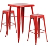 image:imageFlash Furniture Stone Commercial Grade 2375 Square Red Metal IndoorOutdoor Bar Table Set with 2 Square Seat Backless StoolsRed
