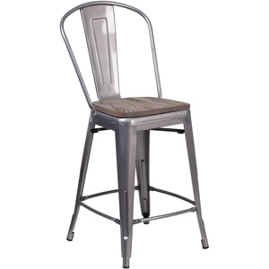 image:imageFlash Furniture 30 High Crystal TealBlue Metal Barstool with Back and Wood Seat  Wood Seat Commercial Use Indoor Use1