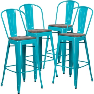 image:imageFlash Furniture 30 High Crystal TealBlue Metal Barstool with Back and Wood Seat  Wood Seat Commercial Use Indoor Use4