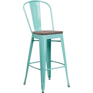 image:imageFlash Furniture 30 High Mint Green Metal Barstool with Back and Wood Seat  Wood Seat Commercial Use Indoor Use1