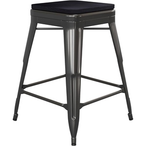 image:imageFlash Furniture Cierra 4 Pack Commercial Indoor Counter Height Stools  Black Galvanized Steel Frame  Black AllWeather Poly Resin Seat  24 High  Backless