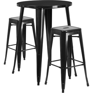 image:imageFlash Furniture Commercial Grade 30 Round Black Metal IndoorOutdoor Bar Table Set with 2 Square Seat Backless Stools  Commercial Grade IndoorOutdoor Use BacklessBlack