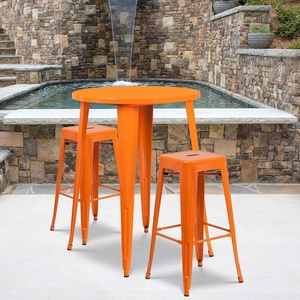 image:imageFlash Furniture Commercial Grade 30 Round Black Metal IndoorOutdoor Bar Table Set with 2 Square Seat Backless Stools  Commercial Grade IndoorOutdoor Use BacklessOrange