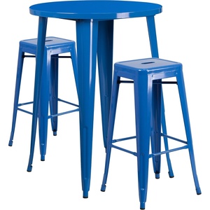 image:imageFlash Furniture Commercial Grade 30 Round Black Metal IndoorOutdoor Bar Table Set with 2 Square Seat Backless Stools  Commercial Grade IndoorOutdoor Use BacklessBlue