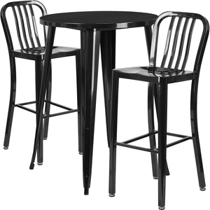 image:imageFlash Furniture Commercial Grade 30 Round Black Metal IndoorOutdoor Bar Table Set with 2 Vertical Slat Back Stools  Commercial Grade IndoorOutdoor Use Vertical Slat BackBlack