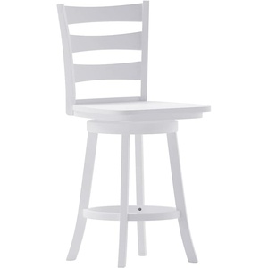 image:imageFlash Furniture Ladderback Counter Stool Antique White Wash  Commercial Use Solid Wood Frame 360 Swivel Seat Integrated FootrestWhite Wash