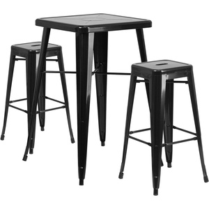 image:imageFlash Furniture Stone Commercial Grade 2375 Square Red Metal IndoorOutdoor Bar Table Set with 2 Square Seat Backless StoolsBlack